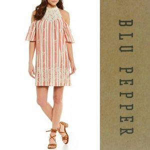 🆕🌱 BLU PEPPER Stripe Cold Shoulder Crochet Neck